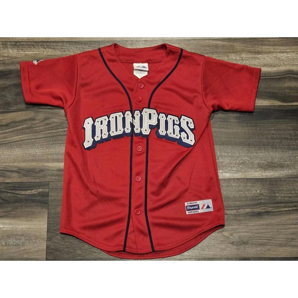 VTG Lehigh Valley Iron Pigs Majestic MiLB Baseball Jersey Red Youth S USA Made